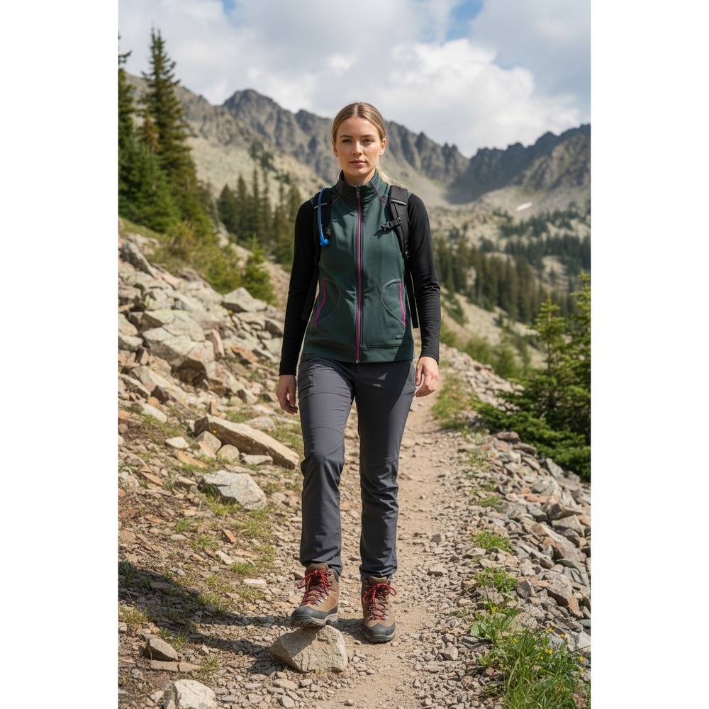 IZOD G‎ Carbon Womens Performance Hiking Vest Green Pink Full Zip XS